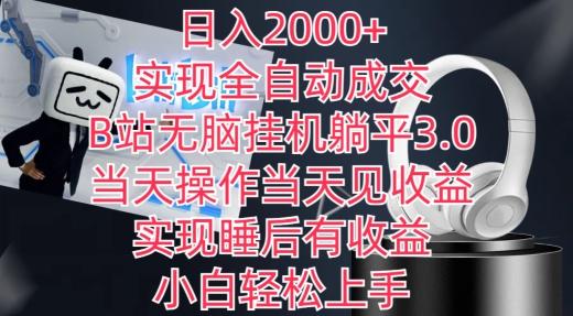日入2000+，实现全自动成交，B站无脑挂机躺平3.0，当天操作当天见收益，实现睡后有收益【揭秘】-星火轻创
