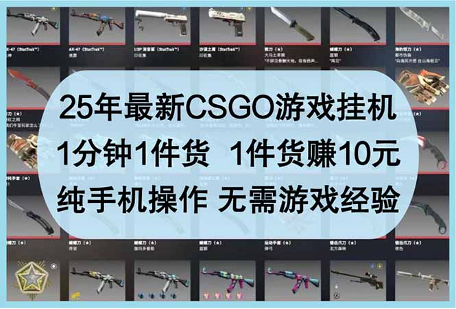 25年最新CSGO游戏挂机，1分钟1件货，1件货赚10元 纯手机操作 无需游戏经验-星火轻创