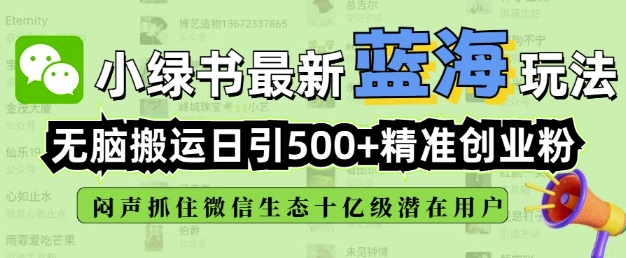 小绿书无脑搬运引流，全自动日引500精准创业粉，微信生态内又一个闷声发财的机会-星火轻创