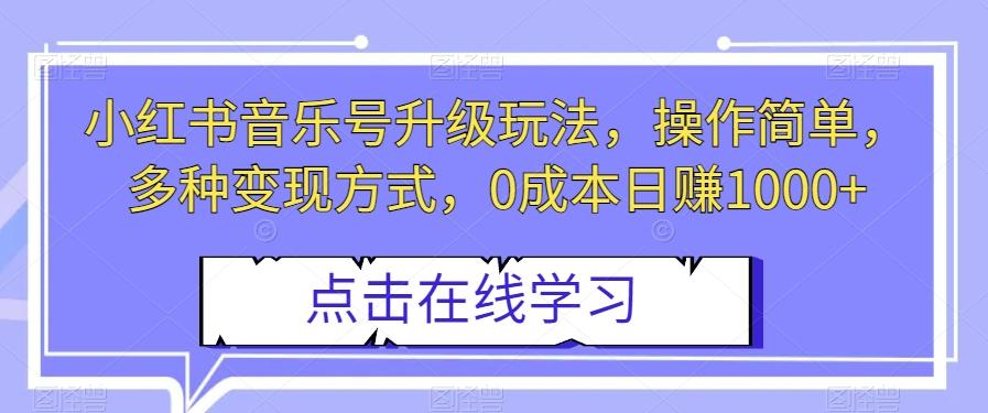 小红书音乐号升级玩法，操作简单，多种变现方式，0成本日赚1000+【揭秘】-星火轻创
