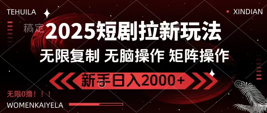 2025短剧拉新玩法，无需注册登录，无限0撸，无脑批量操作日入2000+-星火轻创