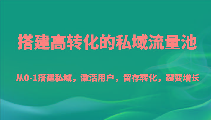 搭建高转化的私域流量池 从0-1搭建私域，激活用户，留存转化，裂变增长(20节课)-星火轻创