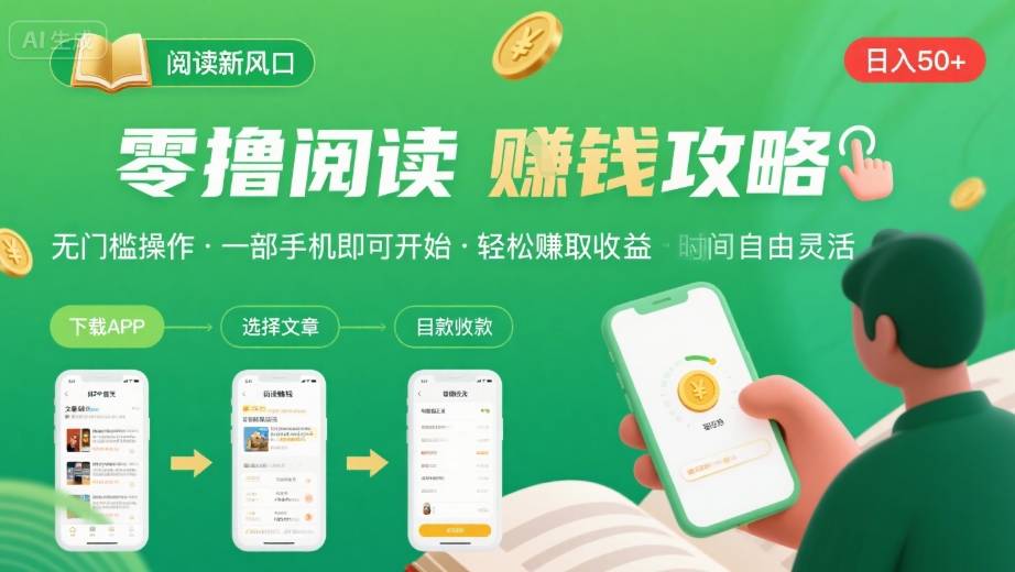 零撸阅读新风口，无门槛轻松挣，一部手机，日入 50-3张【揭秘】-星火轻创