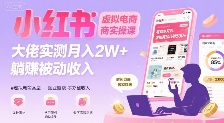小红书虚拟电商，大佬实测月入2W+，实现被动收入-星火轻创