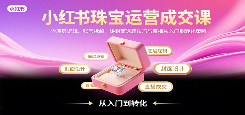 小红书珠宝运营成交课:含底层逻辑、账号拆解,讲封面选题技巧与直播从入门到转化策略-星火轻创