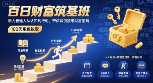 百日财富筑基班，助力普通人从认知到行动，带你解锁顶级财富密码-星火轻创