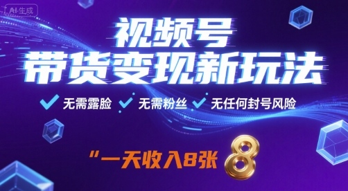 视频号带货变现新玩法，无需露脸，无需粉丝，无任何封号风险，一天收益8张【揭秘】-星火轻创
