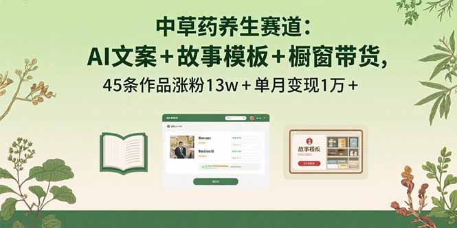 中草药养生赛道：AI文案+故事模板+橱带货，45条作品涨粉13w+单月变现1万+-星火轻创