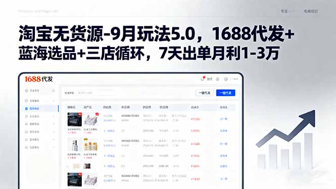淘宝无货源-9月玩法5.0，1688代发+蓝海选品+三店循环，7天出单月利1-3万-星火轻创