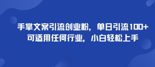 手掌文案引流创业粉，单日引流100+，可适用任何行业，小白轻松上手-星火轻创