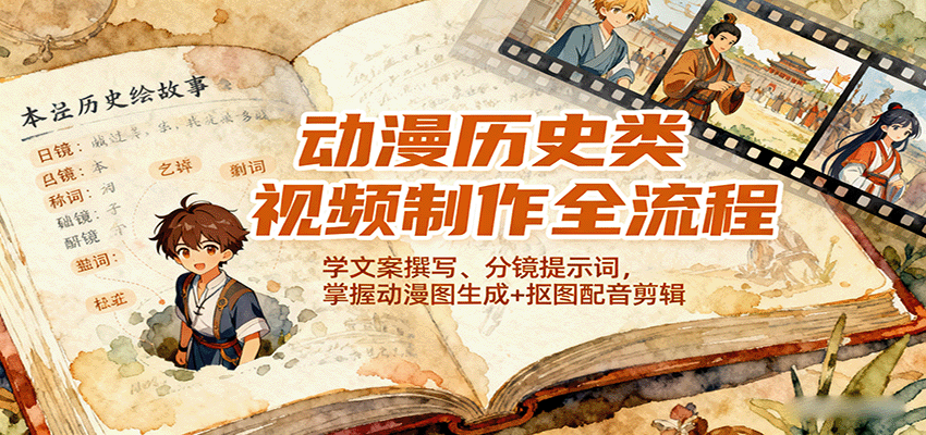 动漫历史类视频制作全流程，学文案撰写、分镜提示词，掌握动漫图生成+抠图配音剪辑-星火轻创