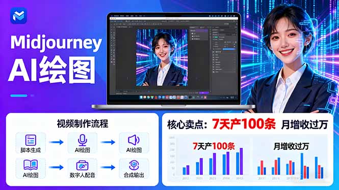 AI绘图照片开口说话视频制作：Midjourney+数字人，7天产100条月增收过万-星火轻创