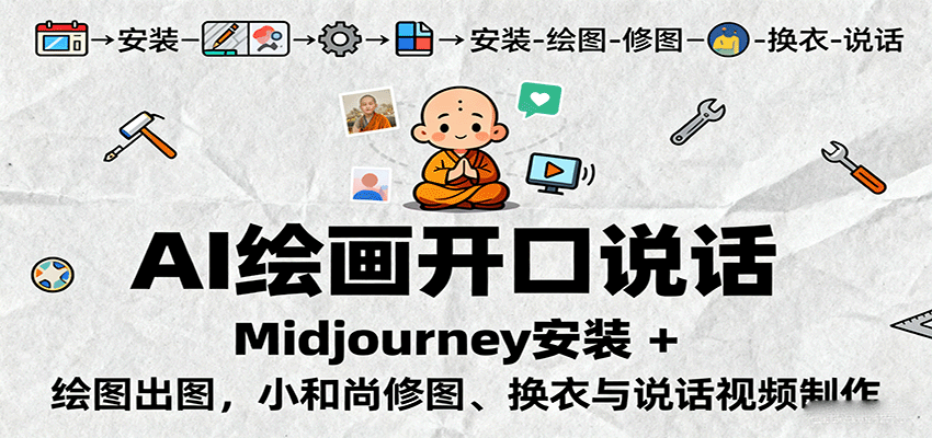 AI绘画开口说话，Midjourney安装 + 绘图出图，小和尚修图、换衣与说话视频制作-星火轻创