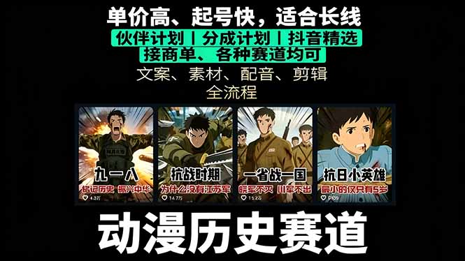 历史动漫赛道撸分成：起号、文案、素材、配音、剪辑，单视频收益破万-星火轻创