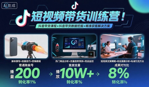 短视频带货训练营，抖音带货课程+抖音带货数据挖掘+精准获客解决方案-星火轻创