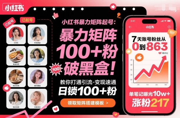 小红书暴力矩阵起号，教你打通引流-变现速通，日锁100+粉，破流量黑盒-星火轻创