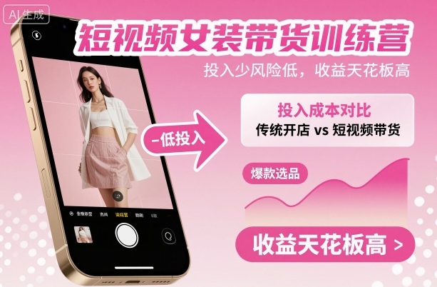 短视频女装带货训练营，投入少风险低，收益天花板高-星火轻创