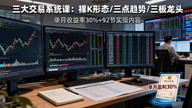 三大交易系统课：裸K形态/三点趋势/三板体系，单月收益率30%+92节实操内容-星火轻创