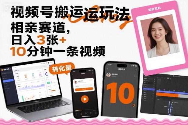 视频号搬运玩法，相亲赛道，日入3张+，10分钟一条视频-星火轻创