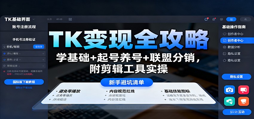 TK变现全攻略：学基础+起号养号+联盟分销，附剪辑工具实操-星火轻创