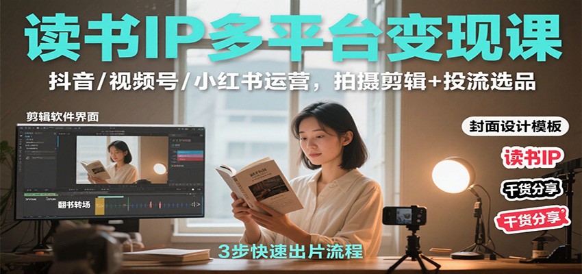 读书IP多平台变现课：抖音/视频号/小红书运营，拍摄剪辑+投流选品-星火轻创