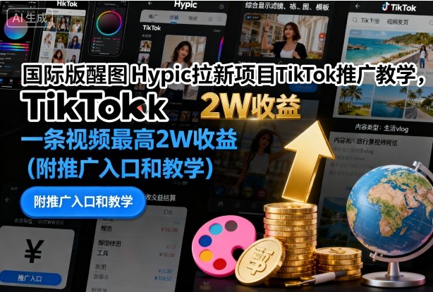 国际版醒图Hypic拉新项目TikTok推广教学，一条视频最高2W收益(附推广入口和教学)-星火轻创