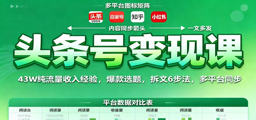 头条号变现课：43W纯流量收入经验，爆款选题，拆文6步法，多平台同步-星火轻创