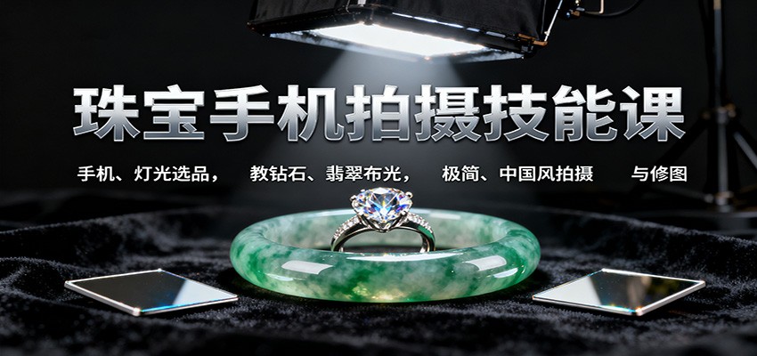 珠宝手机拍摄技能课:手机、 灯光选品，教钻石、翡翠布光，极简、中国风拍摄与修图-星火轻创