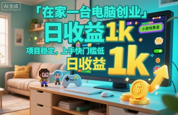 在家一台电脑创业，小游戏赛道，项目稳定，上手快门槛低，日收益1k+【揭秘】-星火轻创