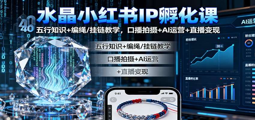 水晶小红书IP孵化课：五行知识+编绳/挂链教学，口播拍摄+AI运营+直播变现-星火轻创