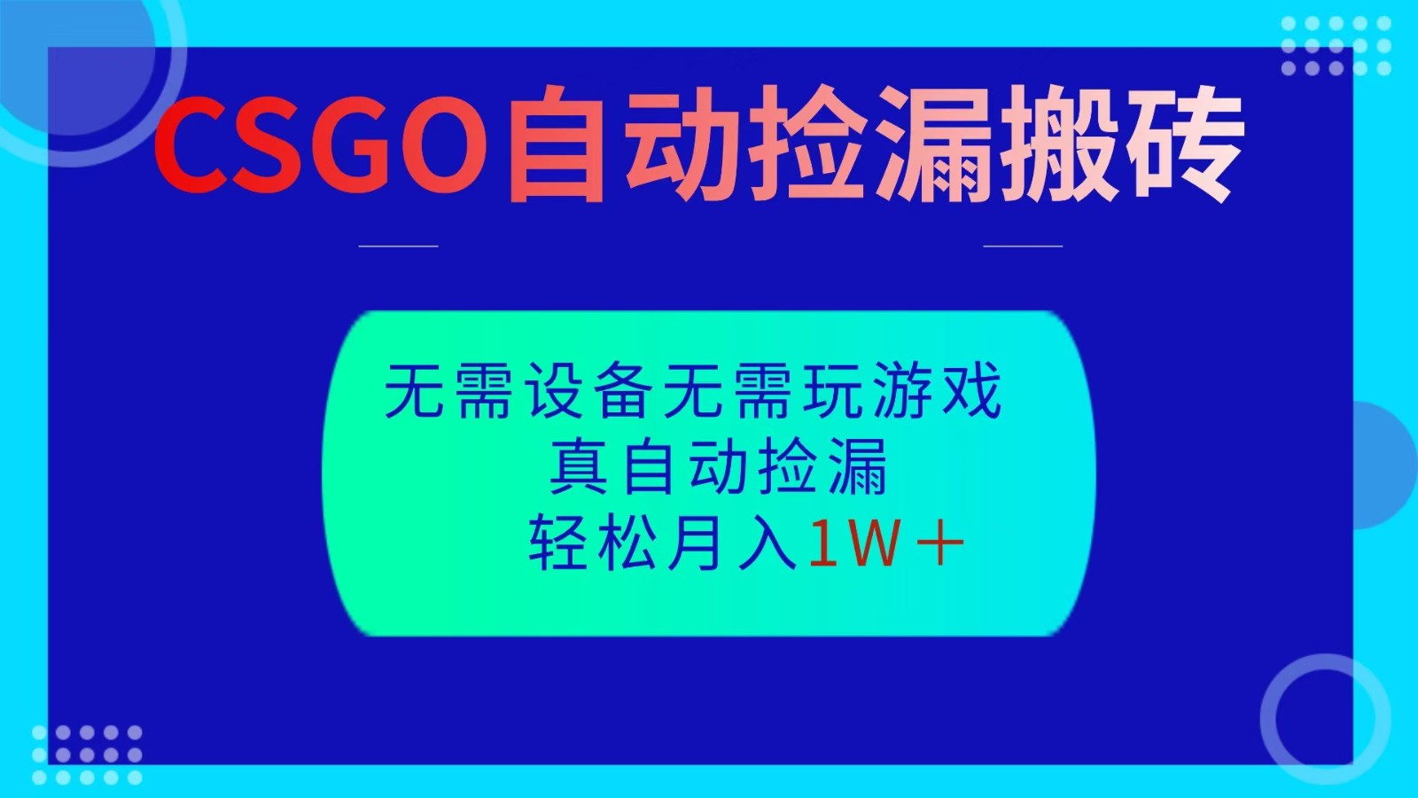 CSGO自动捡漏搬砖，当天操作当天见结果，无需了解游戏，包教包会包落地-星火轻创