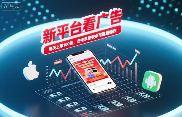 新台看广告，养好机一条5毛到5块，单机日入30到100，支持苹果安卓，可批量操作。-星火轻创