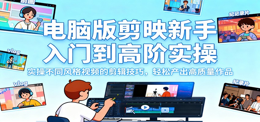 电脑版剪映新手入门到高阶实操，实操不同风格视频的剪辑技巧，轻松产出高质量作品-星火轻创
