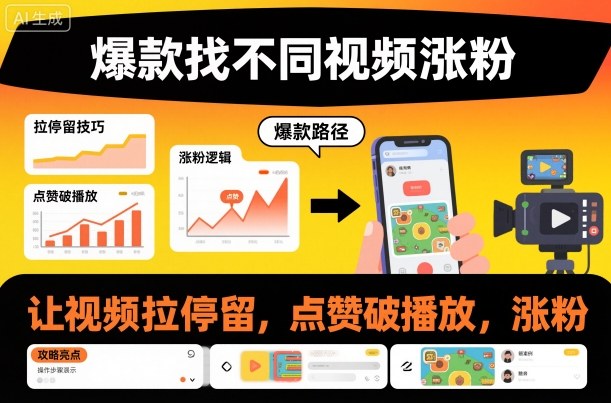 爆款找不同视频涨粉，让视频拉停留，实现点赞，破播放，涨粉-星火轻创