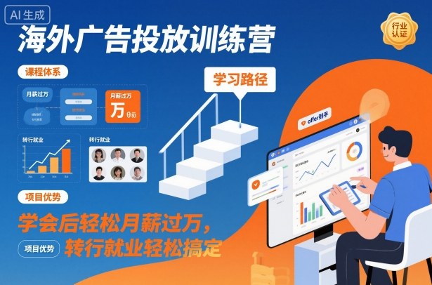 海外广告投放训练营，学会后轻松月薪过万，转行就业轻松搞定-星火轻创