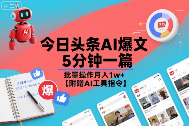 今日头条AI爆文，5分钟一篇，批量操作月入1w+【附赠AI工具指令】-星火轻创