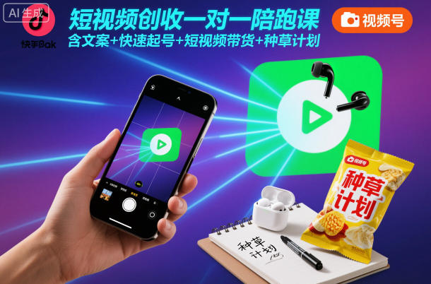 短视频创收一对一陪跑课，含文案+快速起号+短视频带货+种草计划-星火轻创