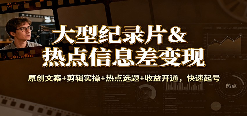 大型纪录片&热点信息差变现：原创文案+剪辑实操+热点选题+收益开通，快速起号-星火轻创