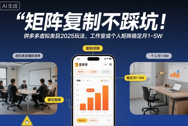 矩阵复制不踩坑！拼多多虚拟类目2025玩法，工作室或者个人矩阵稳定月1-5W【揭秘】-星火轻创