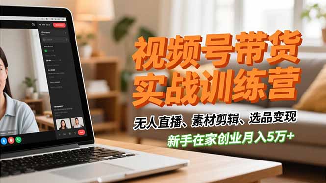 视频号带货实战训练营，无人直播、素材剪辑、选品变现，新手在家创业月入5万+-星火轻创