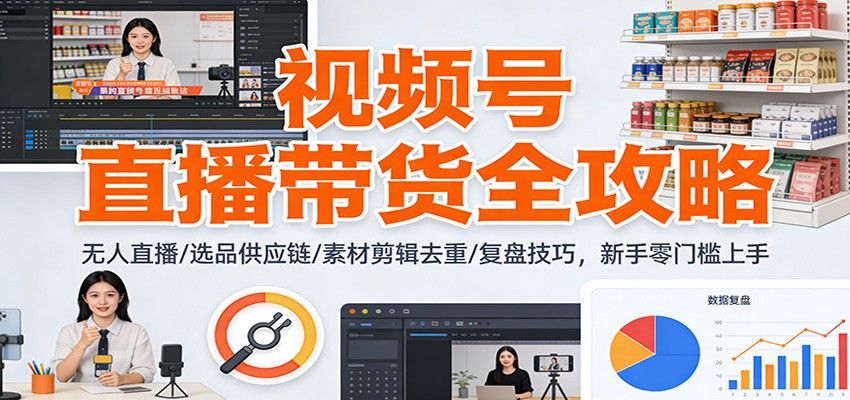 视频号直播带货全攻略：无人直播/选品供应链/素材剪辑去重/复盘技巧，零门槛上手-星火轻创