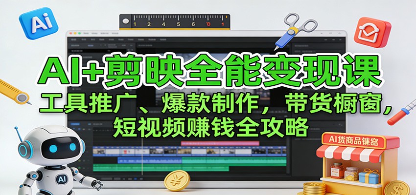 AI+剪映全能变现课：工具推广、爆款制作、带货橱窗，短视频赚钱全攻略-星火轻创