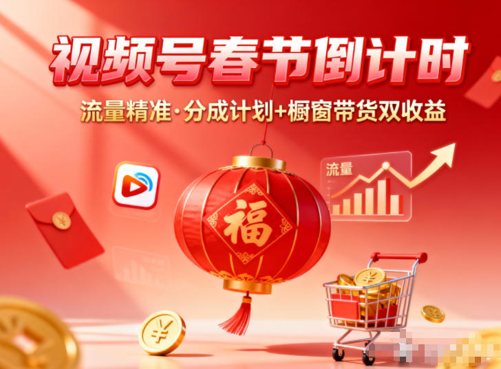视频号做春节倒计时，流量精准，分成计划+橱窗带货双收益-星火轻创