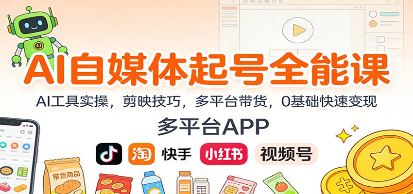 AI自媒体起号全能课:AI工具实操,剪映技巧,多平台带货,0基础快速变现-星火轻创