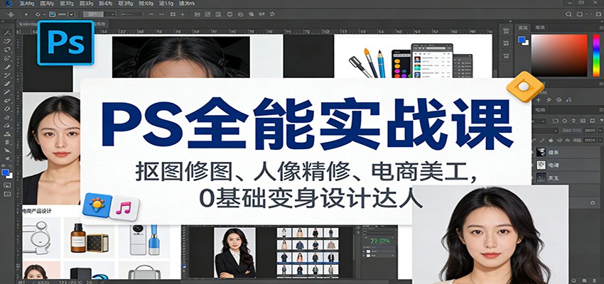 PS全能实战课：抠图修图、人像精修、电商美工，0基础变身设计达人-星火轻创