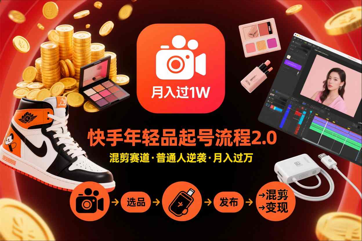 快手短视频带货年轻品起号流程2.0，快手年轻品混剪赛道，普通人也能月入过1W-星火轻创