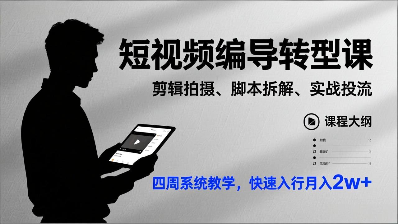 短视频编导转型课，剪辑拍摄、脚本拆解、实战投流，四周系统教学，快速入行月入2w+-星火轻创