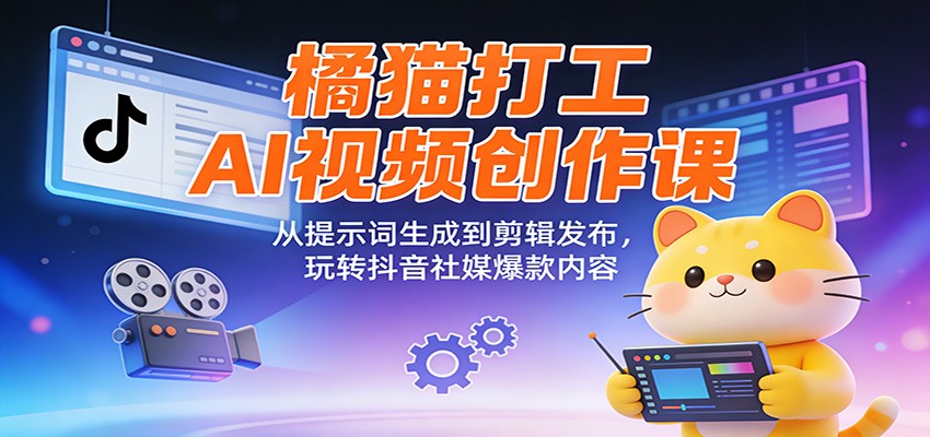 橘猫打工AI视频创作课：从提示词生成到剪辑发布，玩转抖音社媒爆款内容-星火轻创