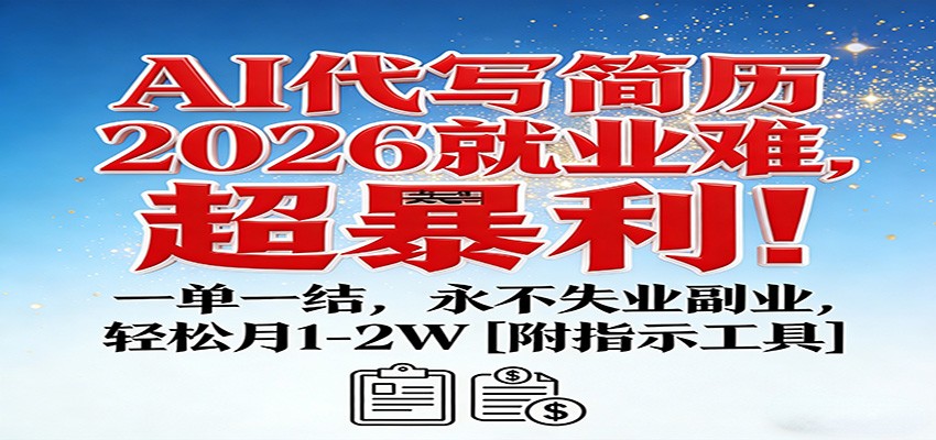 AI代写简历，2026就业难，超暴利！一单一结，永不失业副业，轻松月1-2W【附指令工具】-星火轻创