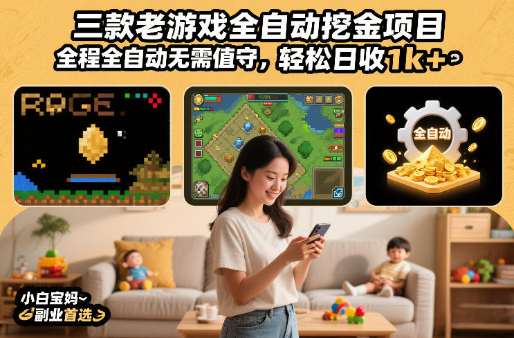 三款老游戏全自动挖金项目，全程全自动无需值守，轻松日收1k+，小白宝妈副业首选【揭秘】-星火轻创
